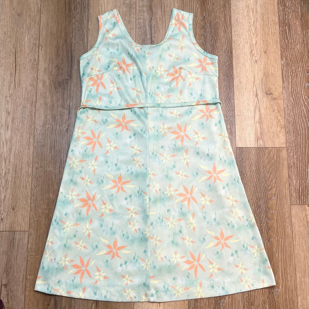 VTG MOD 60s 70s Floral Midi Dress 18.5 Mint Sound Of Music Starburst Kitsch MCM
